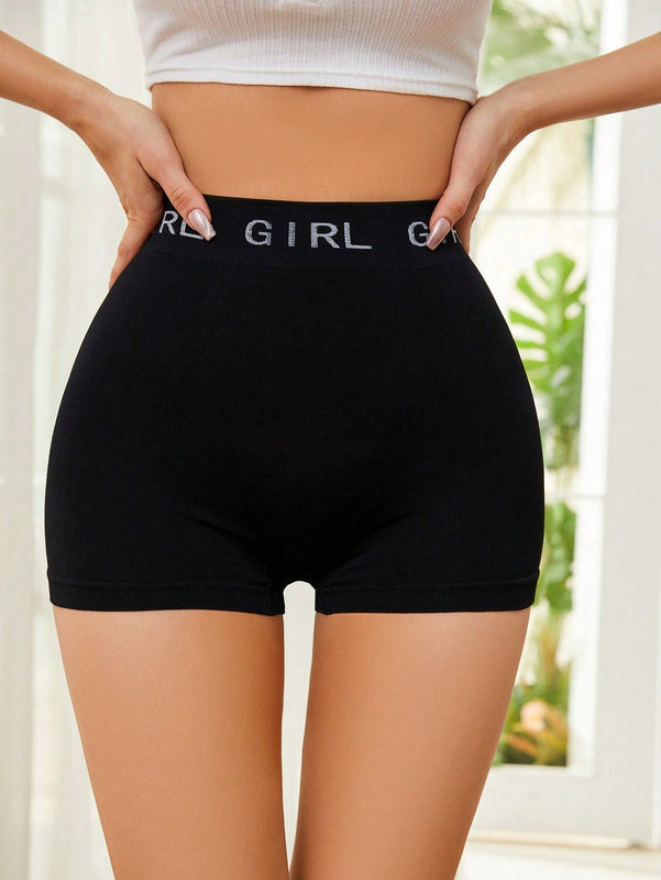 Shorts de seguridad cinta con estampado de letra cintura