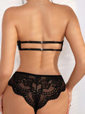 Conjunto De Lenceria De Sujetador Y Panty Para Mujer Con Diseno De Doble Correa Y Encaje