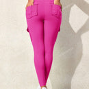 Leggings deportivos de cintura alta, color rosa, con multiples bolsillos con solapa, cinturilla ancha, para correr, yoga, fitness, pantalones ajustados, pantalones de entrenamiento informales