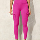 Leggings deportivos de cintura alta, color rosa, con multiples bolsillos con solapa, cinturilla ancha, para correr, yoga, fitness, pantalones ajustados, pantalones de entrenamiento informales