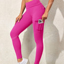 Leggings deportivos de cintura alta, color rosa, con multiples bolsillos con solapa, cinturilla ancha, para correr, yoga, fitness, pantalones ajustados, pantalones de entrenamiento informales