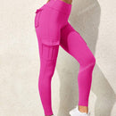 Leggings deportivos de cintura alta, color rosa, con multiples bolsillos con solapa, cinturilla ancha, para correr, yoga, fitness, pantalones ajustados, pantalones de entrenamiento informales