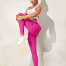 Leggings deportivos de cintura alta, color rosa, con multiples bolsillos con solapa, cinturilla ancha, para correr, yoga, fitness, pantalones ajustados, pantalones de entrenamiento informales