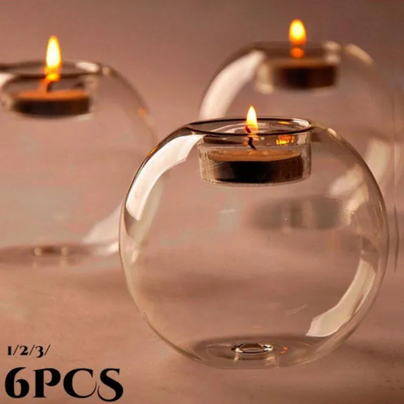 1/2/3/6pcs Portavelas de Cristal Europeo para Navidad Halloween Decoración de Mesa de Comedor, Candelabro Romántico para Bodas, Barra de Fiesta y Decoraciones para el Hogar