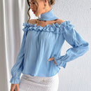 Prive Blusa De Hombros Descubiertos Con Volantes Y Mangas Acampanadas En Color Solido