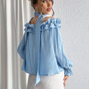 Prive Blusa De Hombros Descubiertos Con Volantes Y Mangas Acampanadas En Color Solido