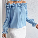 Prive Blusa De Hombros Descubiertos Con Volantes Y Mangas Acampanadas En Color Solido