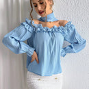 Prive Blusa De Hombros Descubiertos Con Volantes Y Mangas Acampanadas En Color Solido
