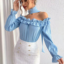 Prive Blusa De Hombros Descubiertos Con Volantes Y Mangas Acampanadas En Color Solido