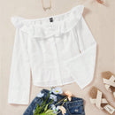 WYWH Blusa de hombros descubiertos ribete con fruncido schiffy
