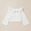 WYWH Blusa de hombros descubiertos ribete con fruncido schiffy