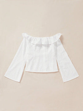 WYWH Blusa de hombros descubiertos ribete con fruncido schiffy