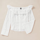 WYWH Blusa de hombros descubiertos ribete con fruncido schiffy