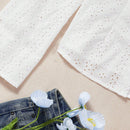 WYWH Blusa de hombros descubiertos ribete con fruncido schiffy
