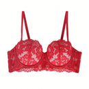 Sujetador sexy de encaje frances para senos pequenos (talla de copa A-B) con relleno delgado en la parte superior y relleno grueso en la Bottom para levantar, brindar soporte lateral y prevenir la flacidez, sosten con aros.