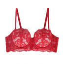 Sujetador sexy de encaje frances para senos pequenos (talla de copa A-B) con relleno delgado en la parte superior y relleno grueso en la Bottom para levantar, brindar soporte lateral y prevenir la flacidez, sosten con aros.