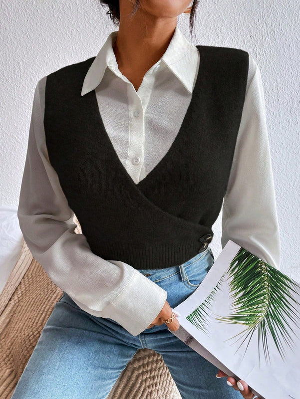 VCAY Chaleco Envolvente De Punto De Mujeres De Color Solido Sin Camisa