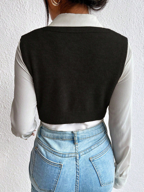 VCAY Chaleco Envolvente De Punto De Mujeres De Color Solido Sin Camisa