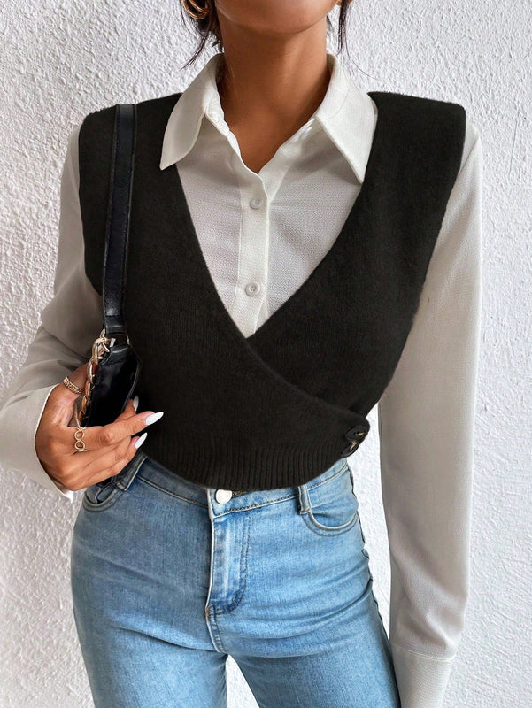 VCAY Chaleco Envolvente De Punto De Mujeres De Color Solido Sin Camisa