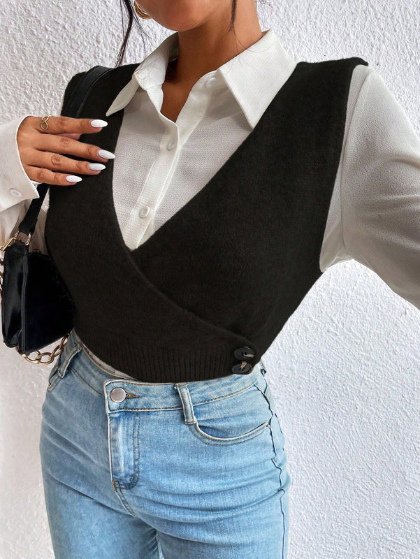 VCAY Chaleco Envolvente De Punto De Mujeres De Color Solido Sin Camisa