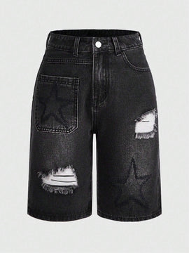 ROMWE Grunge Punk Shorts Vaqueros Desgastados Para Mujer