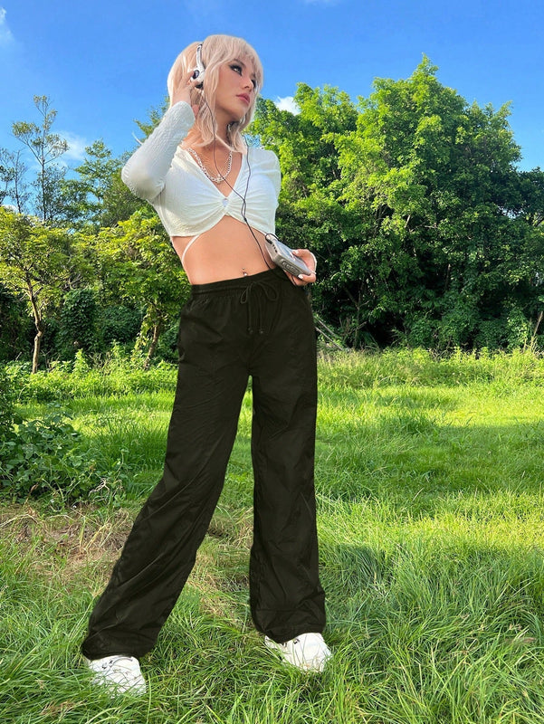 Pantalones plisados con cordon para mujer