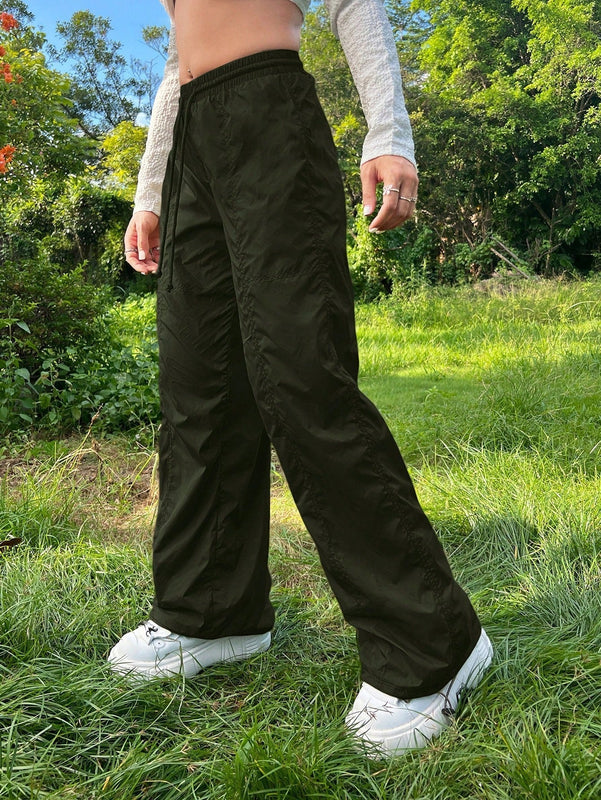 Pantalones plisados con cordon para mujer
