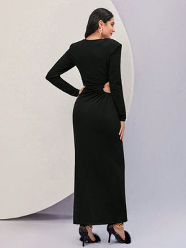 Modely Vestido de cuello cuadrado de manga farol de muslo con abertura