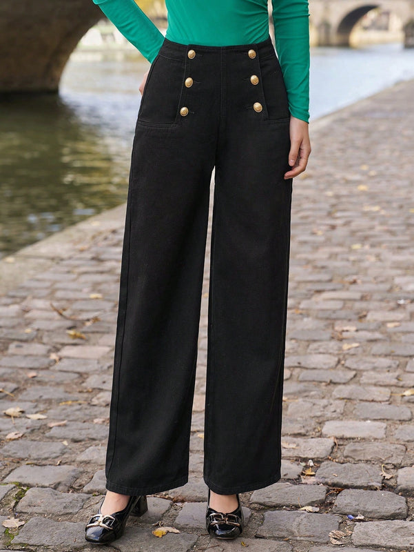 Frenchy Jeans con diseno de boton de pierna ancha
