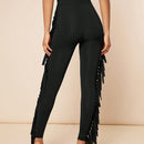 Haute Pantalon Ajustado Con Flecos Con Corte De Escalera