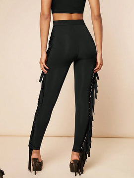 Haute Pantalon Ajustado Con Flecos Con Corte De Escalera