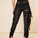 Haute Pantalon Ajustado Con Flecos Con Corte De Escalera