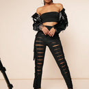 Haute Pantalon Ajustado Con Flecos Con Corte De Escalera