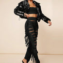 Haute Pantalon Ajustado Con Flecos Con Corte De Escalera