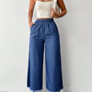 Cottnline pantalones palazzo de tiro alto, sueltos y con bolsillo, de 100% algodon, para primavera y verano