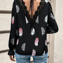 Frenchy Camisa De Encaje Con Empalme Y Estampado De Plumas Para Mujer