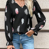Frenchy Camisa De Encaje Con Empalme Y Estampado De Plumas Para Mujer