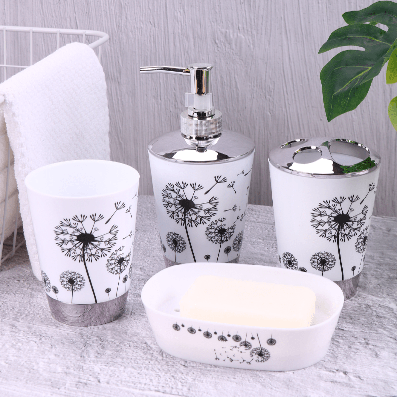 4pcs Juego De Accesorios De Baño Simple, Incluye Dispensador De Loción, Jabonera, Vaso Para Enjuague Bucal Y Porta Cepillos De Dientes, Adecuado Para La Decoración Del Baño, Set De Regalo Para La Casa