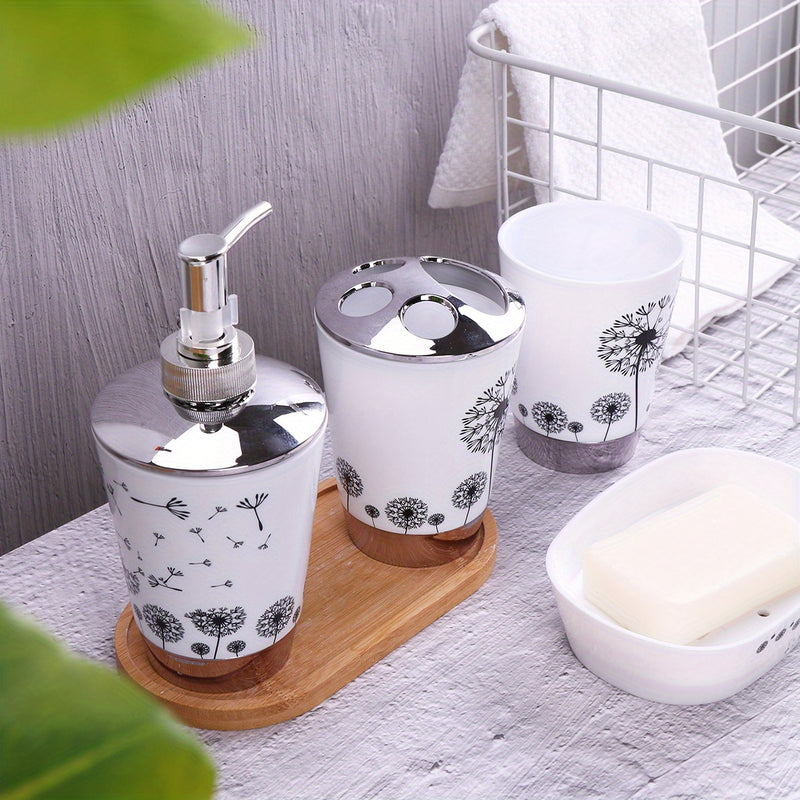 4pcs Juego De Accesorios De Baño Simple, Incluye Dispensador De Loción, Jabonera, Vaso Para Enjuague Bucal Y Porta Cepillos De Dientes, Adecuado Para La Decoración Del Baño, Set De Regalo Para La Casa