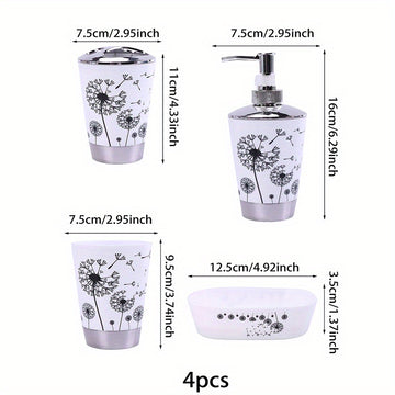 4pcs Juego De Accesorios De Baño Simple, Incluye Dispensador De Loción, Jabonera, Vaso Para Enjuague Bucal Y Porta Cepillos De Dientes, Adecuado Para La Decoración Del Baño, Set De Regalo Para La Casa
