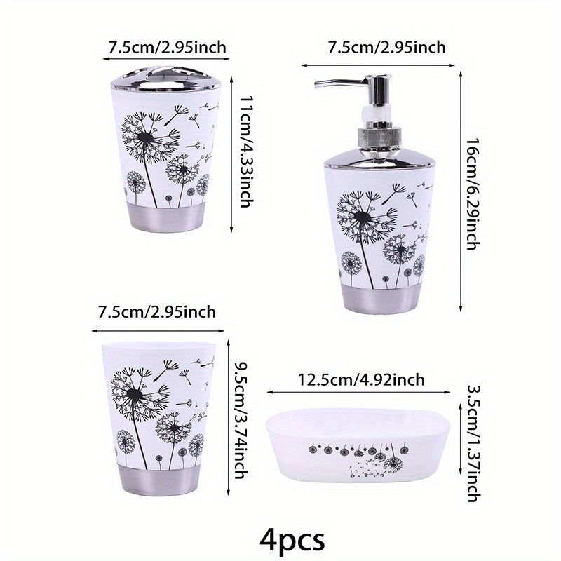 4pcs Juego De Accesorios De Baño Simple, Incluye Dispensador De Loción, Jabonera, Vaso Para Enjuague Bucal Y Porta Cepillos De Dientes, Adecuado Para La Decoración Del Baño, Set De Regalo Para La Casa