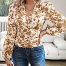 Clasi Camisa pleno con estampado floral de manga farol fruncido