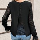 Frenchy Blusa Con Ribete Festoneado Y Manga Con Volante De Encaje En Contraste