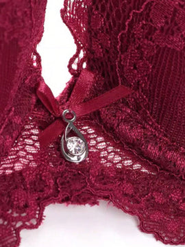 Sujetador Sexy De Encaje Para Mujeres Con Lazo Y Decoracion De Brillantes, Diseno Levantado