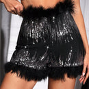 Glamour Shorts De Lentejuelas Y Plumas Para Mujeres