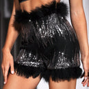 Glamour Shorts De Lentejuelas Y Plumas Para Mujeres