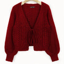 Moosta cardigan casual suelto de unicolor de manga larga con lazada delante para mujer, otono/invierno