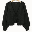 Moosta cardigan casual suelto de unicolor de manga larga con lazada delante para mujer, otono/invierno