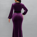 Lady Vestido Color Block Con Cuello En V, Mangas Farol Y Dobladillo Dividido Para Mujer