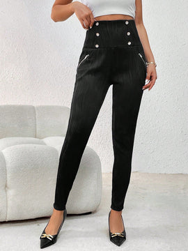 Pantalones Largos De Botonadura Doble Para Mujer